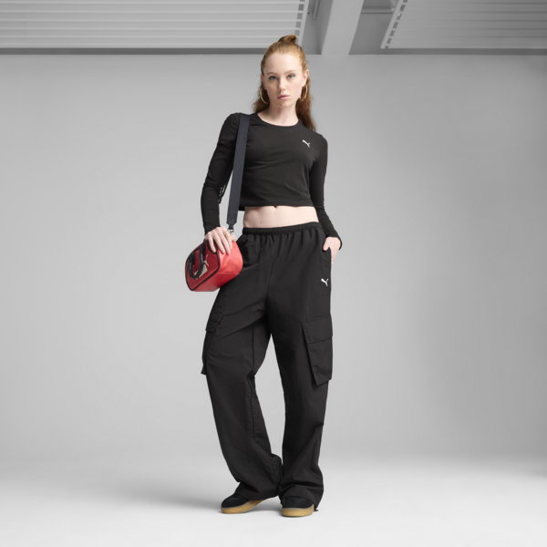 WARDROBE Essentials Relaxed Woven Cargo Pants Women, PUMA Black, large-ZAF