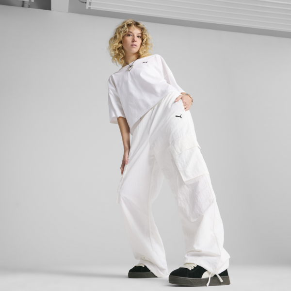 WARDROBE Essentials Relaxed Woven Cargo Pants Women, PUMA White, large-MEX