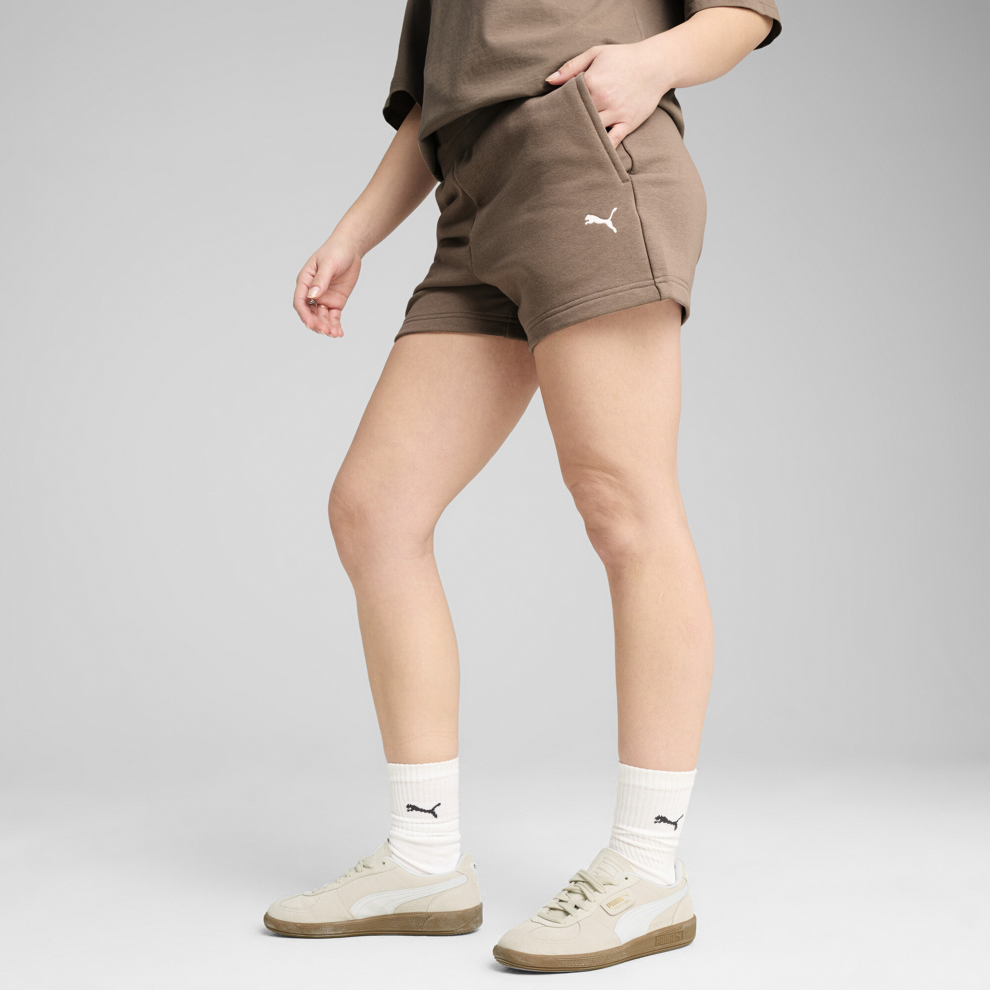 Puma WARDROBE ESS 4" Shorts Damen | Mit Plain | Totally Taupe | Größe: M