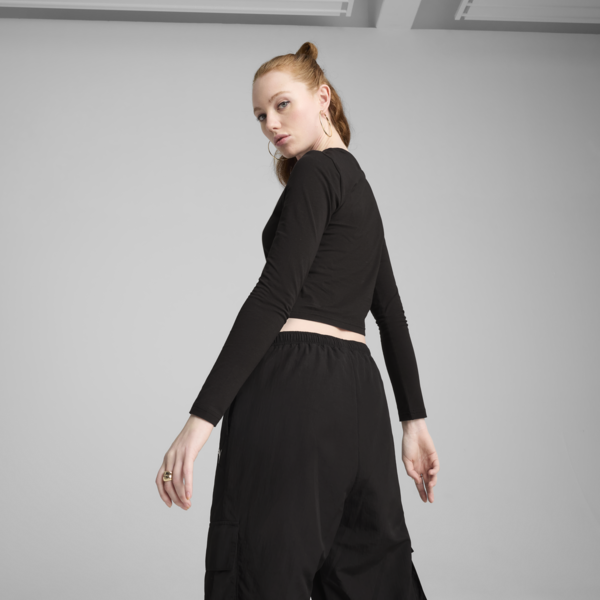 WARDROBE ESS Longsleeve Baby Tee Women, PUMA Black, large-ZAF