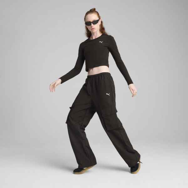 WARDROBE ESS Longsleeve Baby Tee Women, PUMA Black, large-ZAF