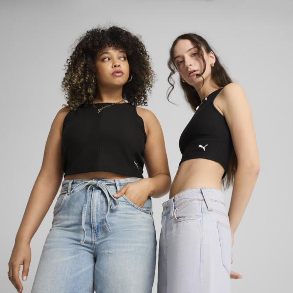 WARDROBE ESS Ribbed Crop Top Women, PUMA Black, large-MEX
