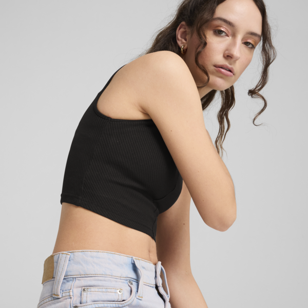WARDROBE ESS Ribbed Crop Top Women, PUMA Black, large-MEX