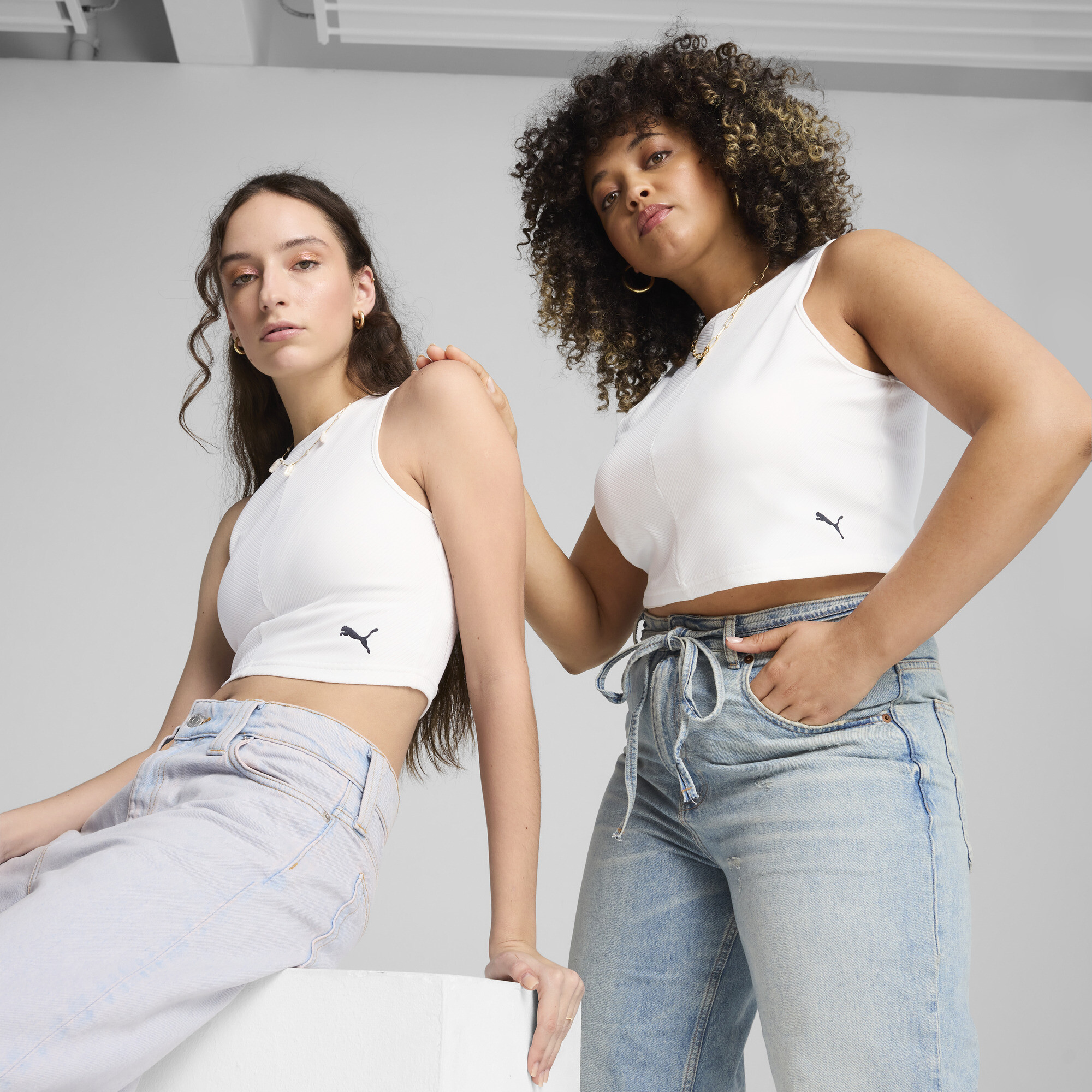 Puma WARDROBE ESS Geripptes Crop-Top Damen | Mit Plain | White | Größe: L