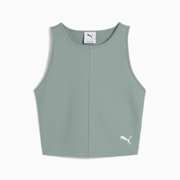 WARDROBE ESS Ribbed Crop Top Women, Green Moon, large-MEX