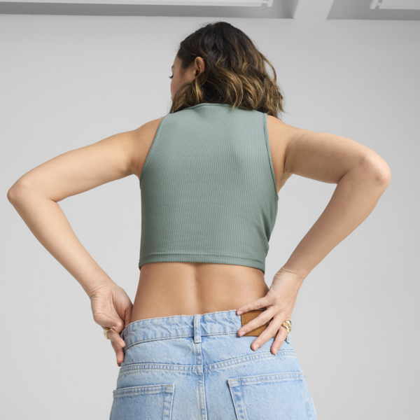 WARDROBE ESS Ribbed Crop Top Women, Green Moon, large-MEX