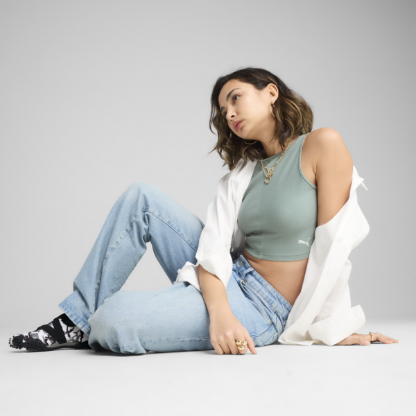 WARDROBE ESS Ribbed Crop Top Women, Green Moon, large-MEX