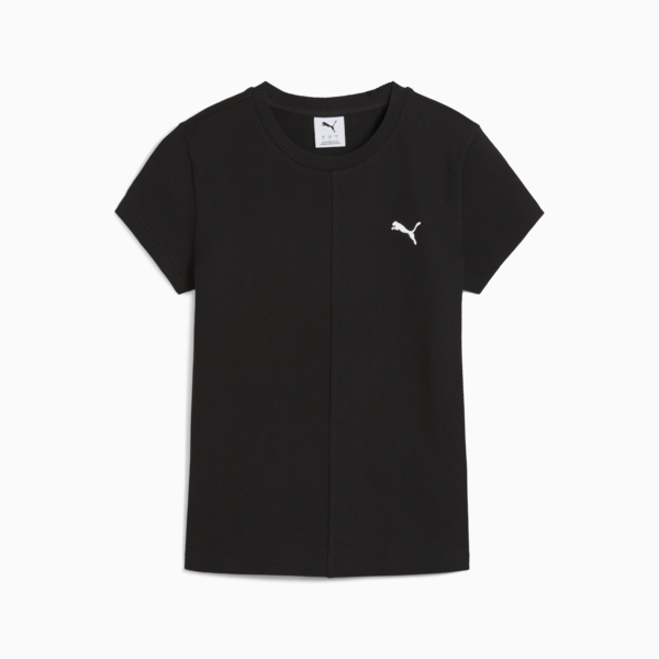 WARDROBE ESS Ribbed Slim Tee Women, PUMA Black, large-MEX