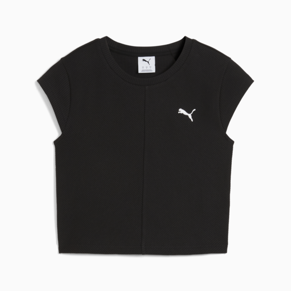 Remera corta Wardrobe Essentials Rib para mujer, PUMA Black, large-ARG