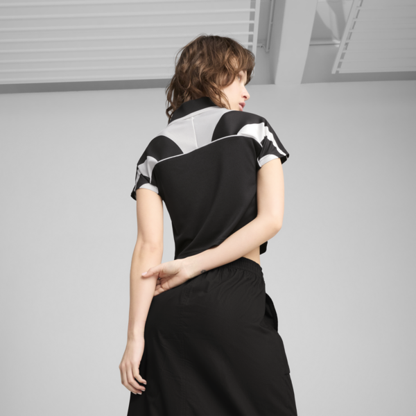 FUTURE.PUMA.ARCHIVE Football Jersey Baby Tee Women, PUMA Black-PUMA White, large-ZAF