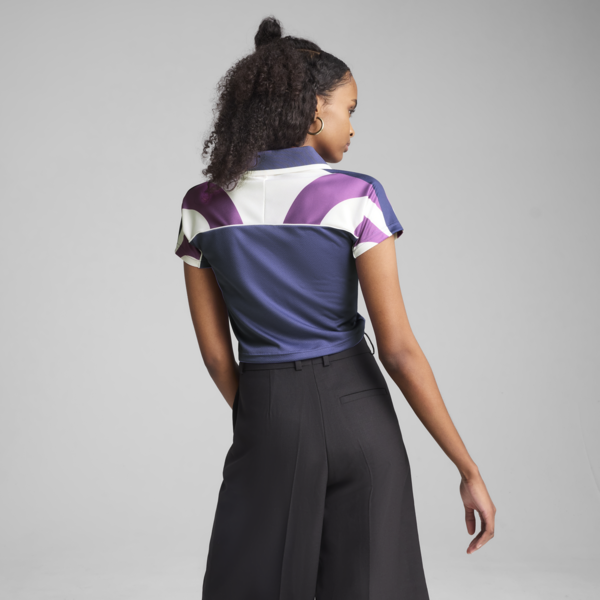 FUTURE.PUMA.ARCHIVE Football Jersey Baby Tee Women, Blue Crystal-Wild Berry, large-MEX