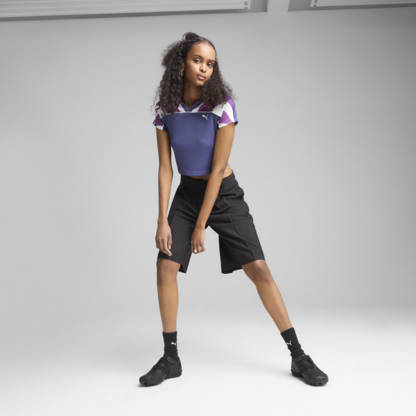 FUTURE.PUMA.ARCHIVE Football Jersey Baby Tee Women, Blue Crystal-Wild Berry, large-MEX