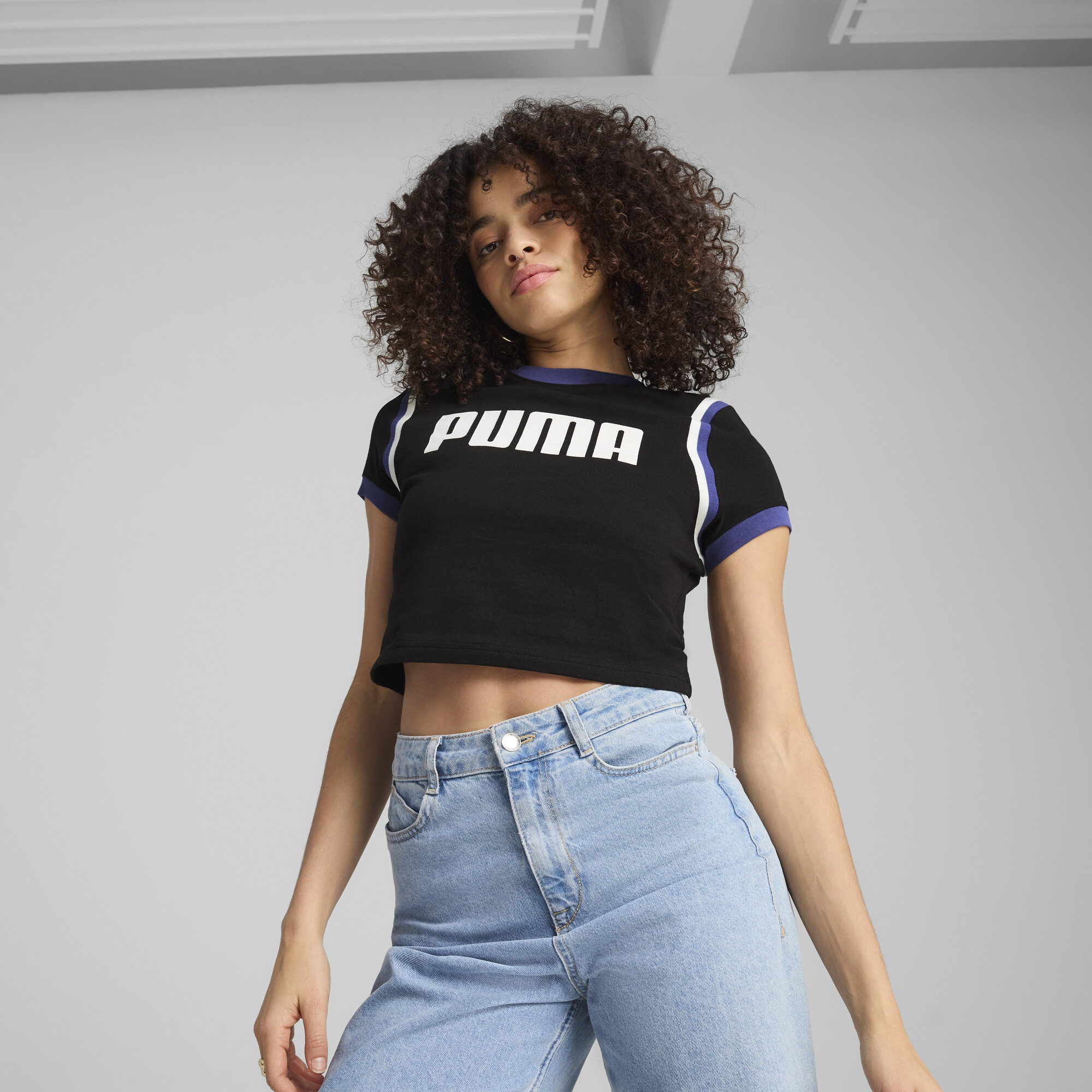 FUTURE.Puma.ARCHIVE Kurzes figurbetontes T-Shirt Damen | Mit Plain | Black/White | Größe: XL