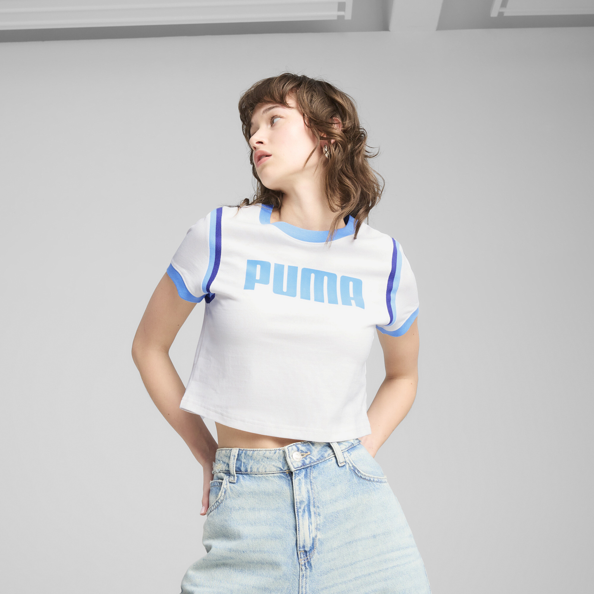 FUTURE.Puma.ARCHIVE Kurzes figurbetontes T-Shirt Damen | Mit Plain | White | Größe: L