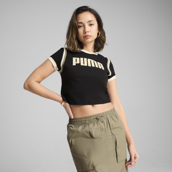 FUTURE.PUMA.ARCHIVE Graphic Baby Tee Women, PUMA Black-Alpine Snow, large-ZAF