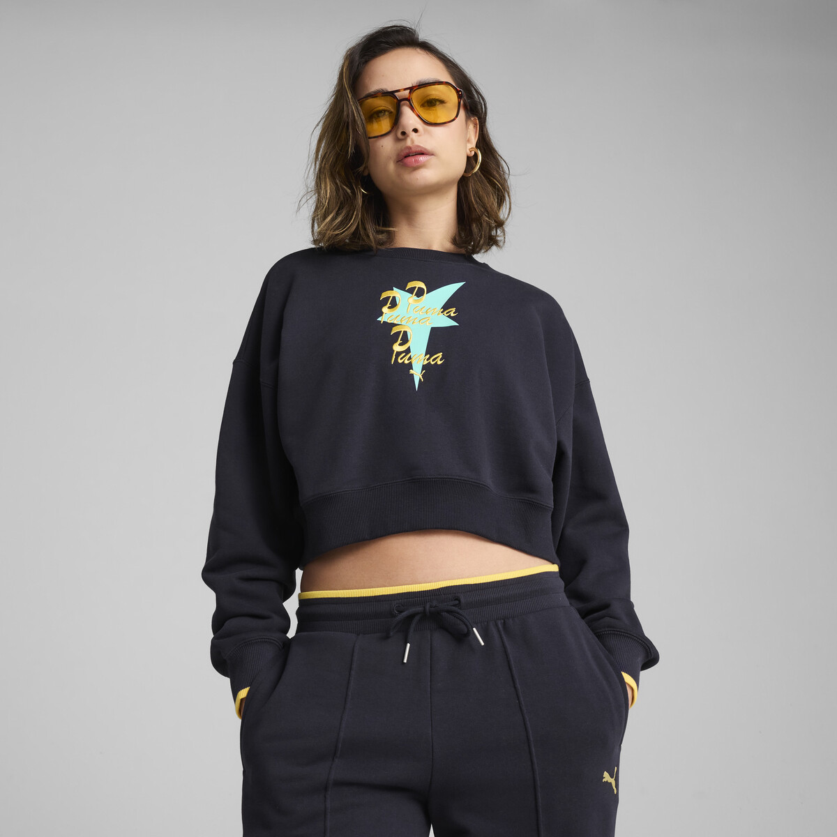 Road To Unity Oversized Graphic Crew Top Women in New Navy by PUMA, Small