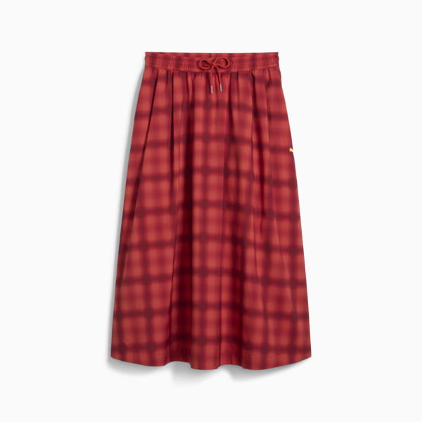 Road To Unity Woven Midi Printed Pleated Skirt Women, Red Fire, large-MEX
