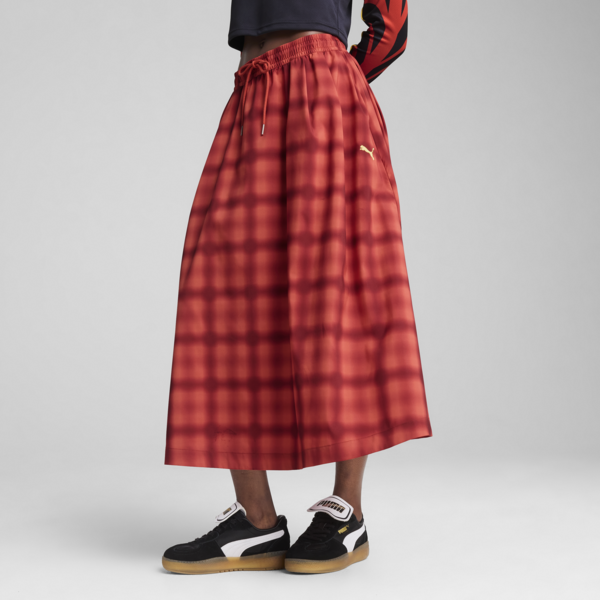 Road To Unity Woven Midi Printed Pleated Skirt Women, Red Fire, large-MEX