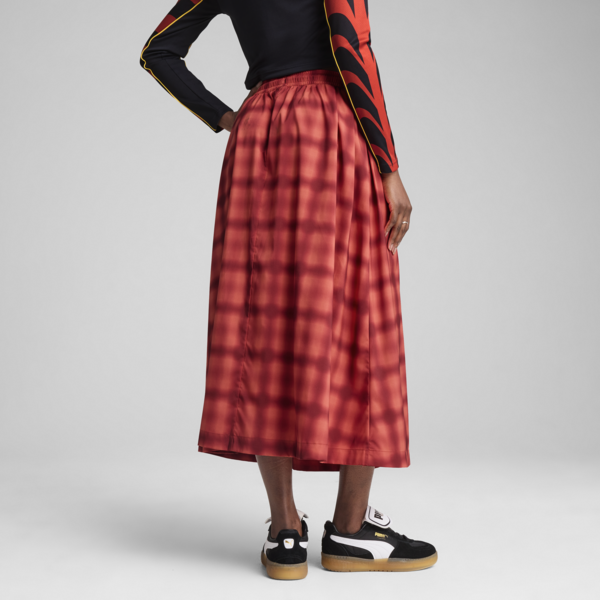 Road To Unity Woven Midi Printed Pleated Skirt Women, Red Fire, large-MEX