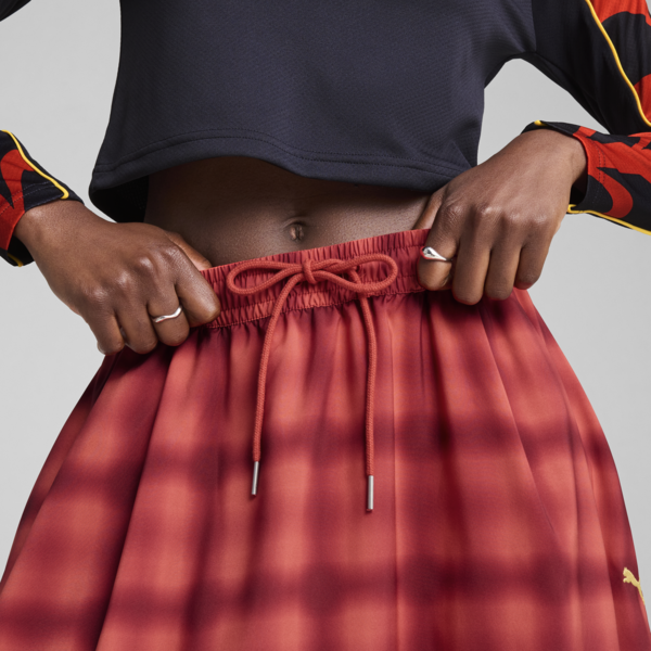 Road To Unity Woven Midi Printed Pleated Skirt Women, Red Fire, large-MEX