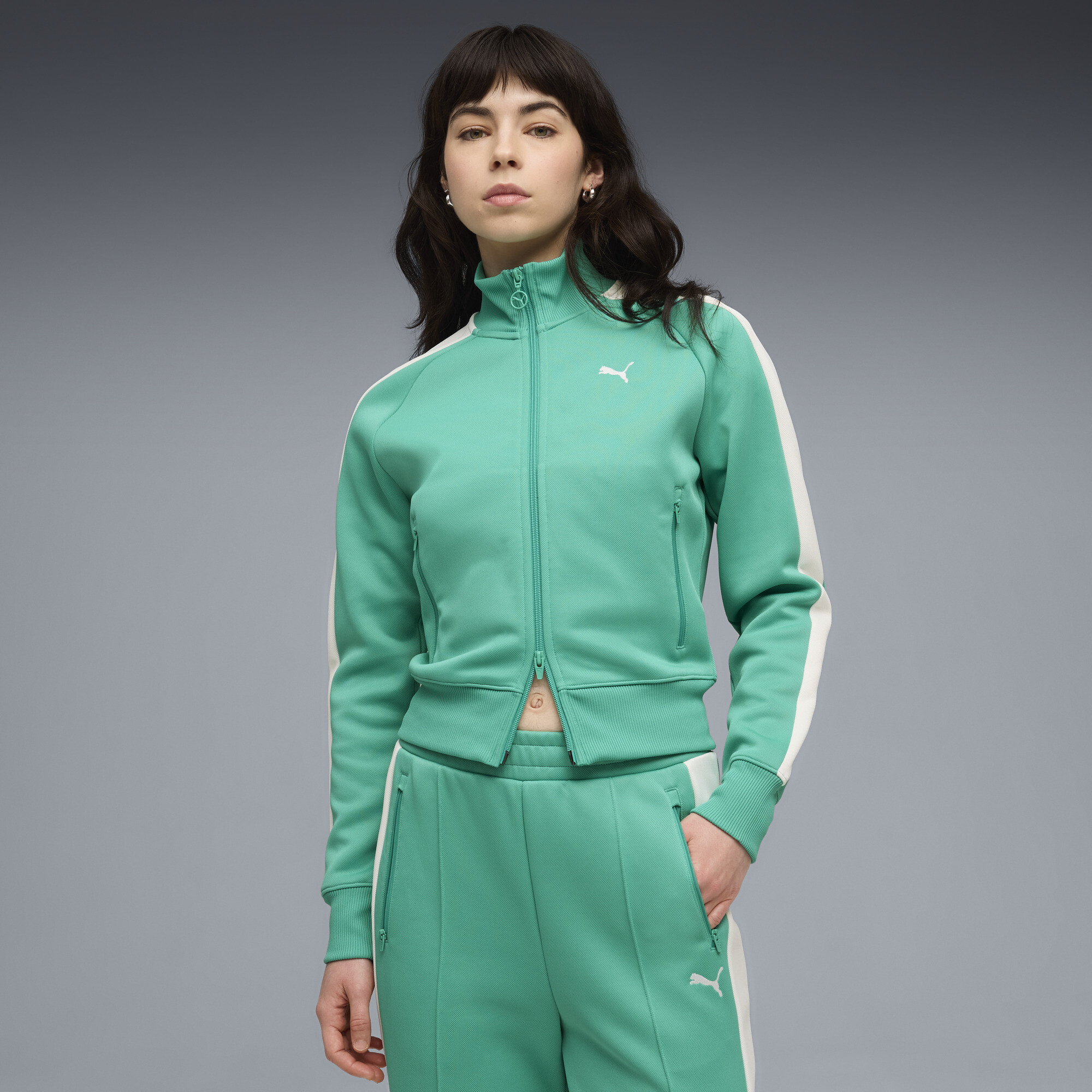 PUMA T7 Women's Short Track Jacket in Green, Size M