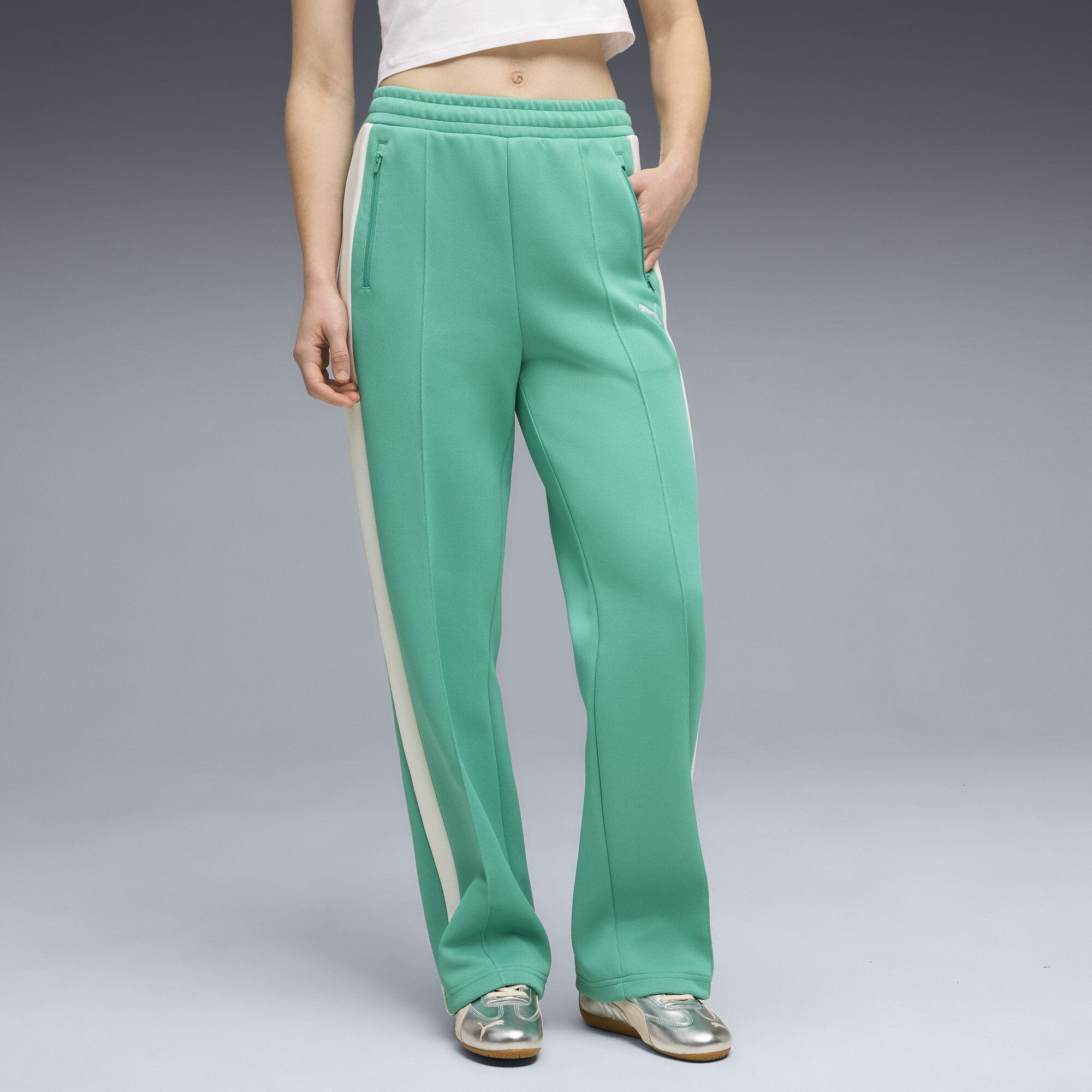PUMA T7 Women's Straight Track Pants in Green, Size XL