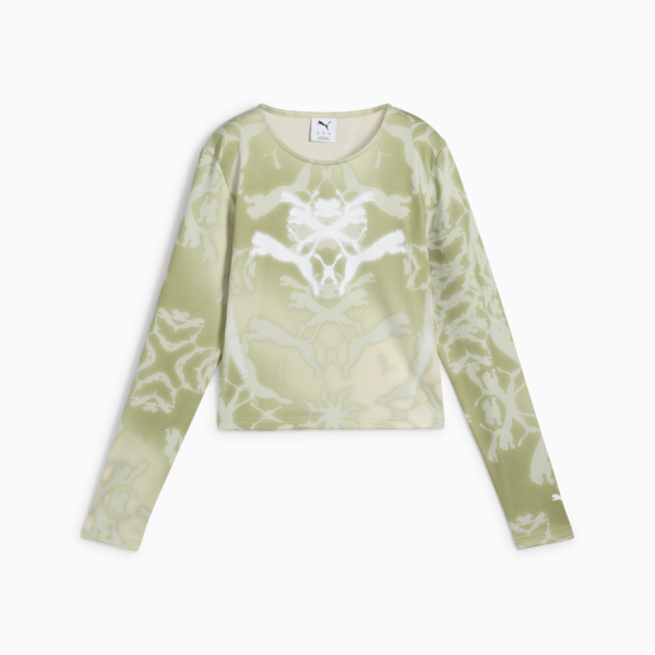 DARE TO Long Sleeve Tee Women, Pistachio Green-AOP, large-MEX