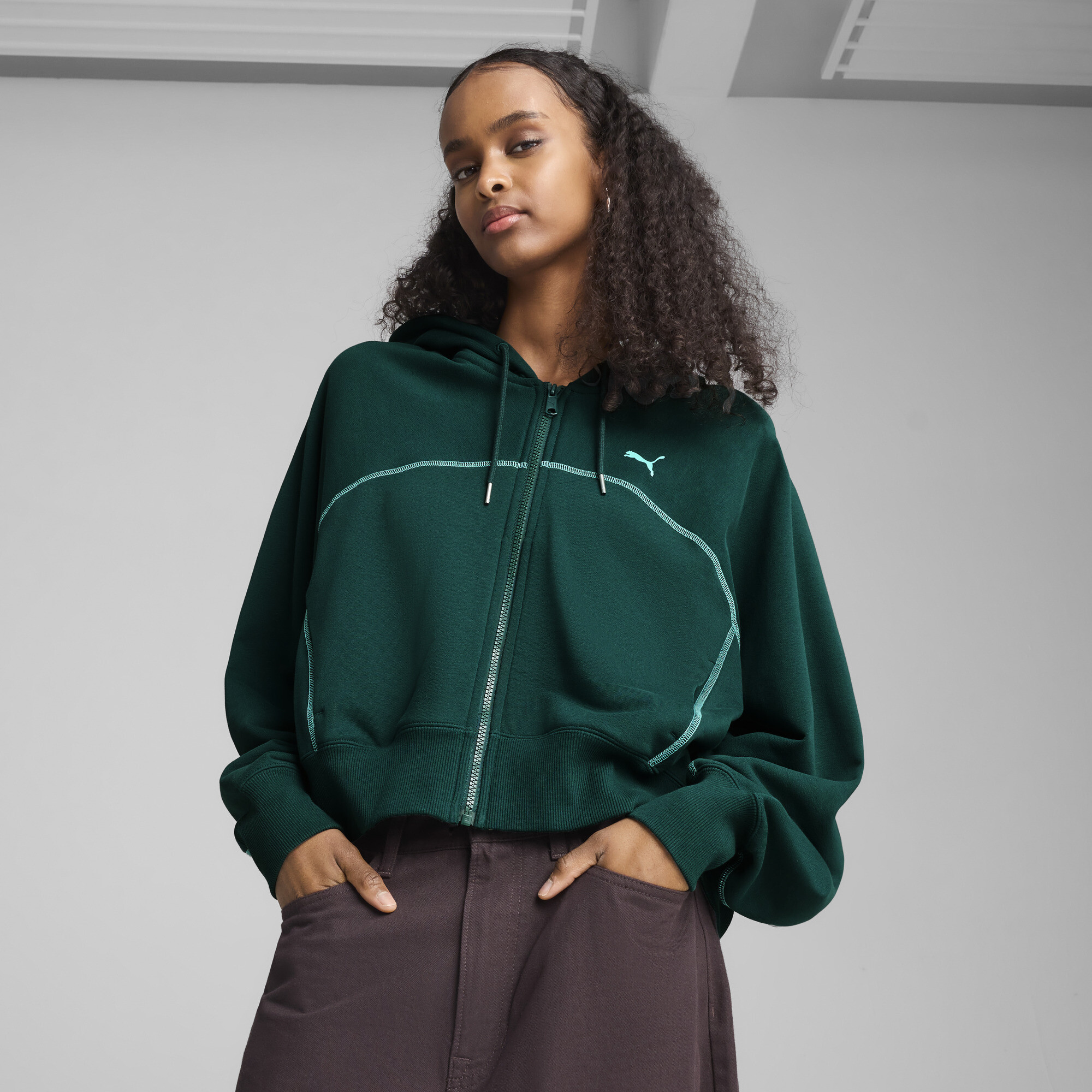 Puma DARE TO Oversized-Kapuzenjacke Damen | Mit Plain | Dark Myrtle | Größe: S