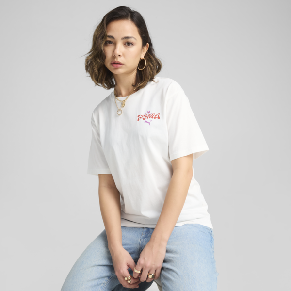 ESS FLORAL PACK Relaxed Graphic Tee Women, PUMA White, large-MEX