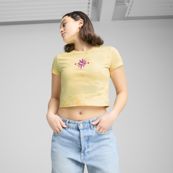 WARDROBE ESS FLORAL PACK Washed Graphic Baby Tee Women, Sunny Yellow, large-ZAF