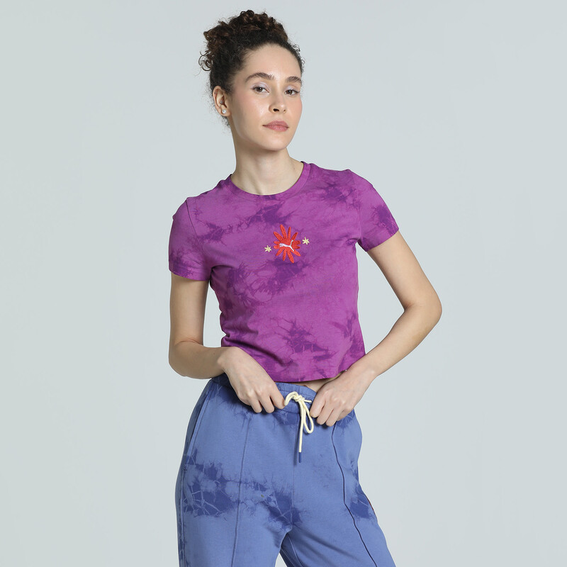 

Women's PUMA WARDROBE Essentials FLORAL PACK Slim Fit Washed Graphic Crop Tee