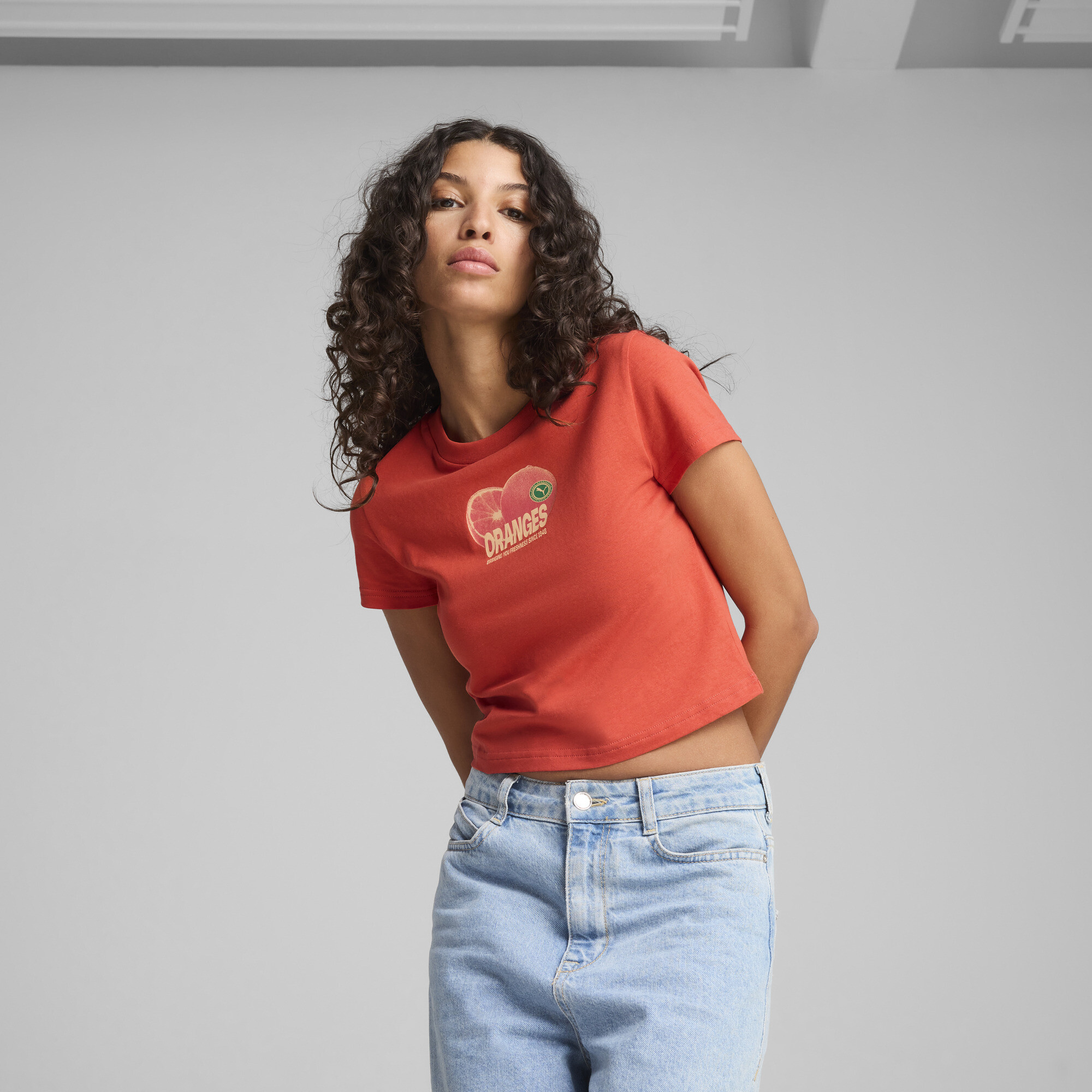 Puma BRING YOUR FRESHNESS Kurzes figurbetontes T-Shirt Damen | Mit Plain | Red Fire | Größe: XL