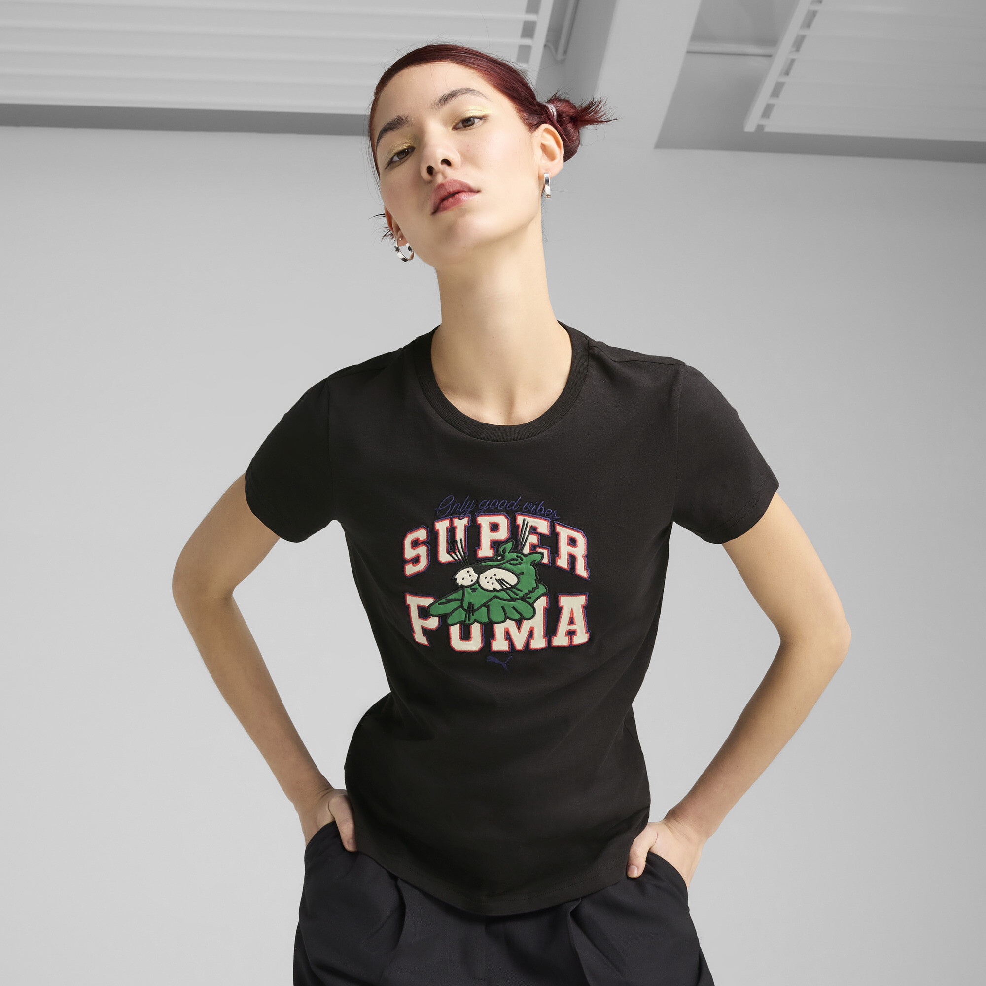 SUPER Puma GRAPHICS T-Shirt Damen | Mit Plain | Black | Größe: XS