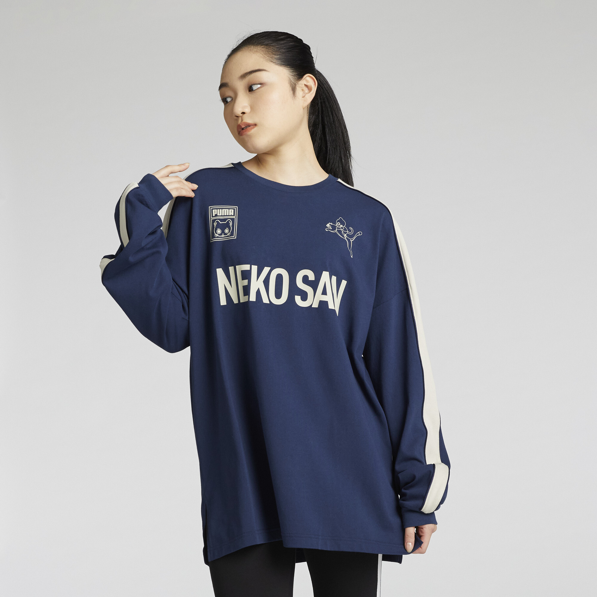 Puma NEKO Graphic Langarmshirt Unisex | Mit Plain | Club Navy | Größe: L