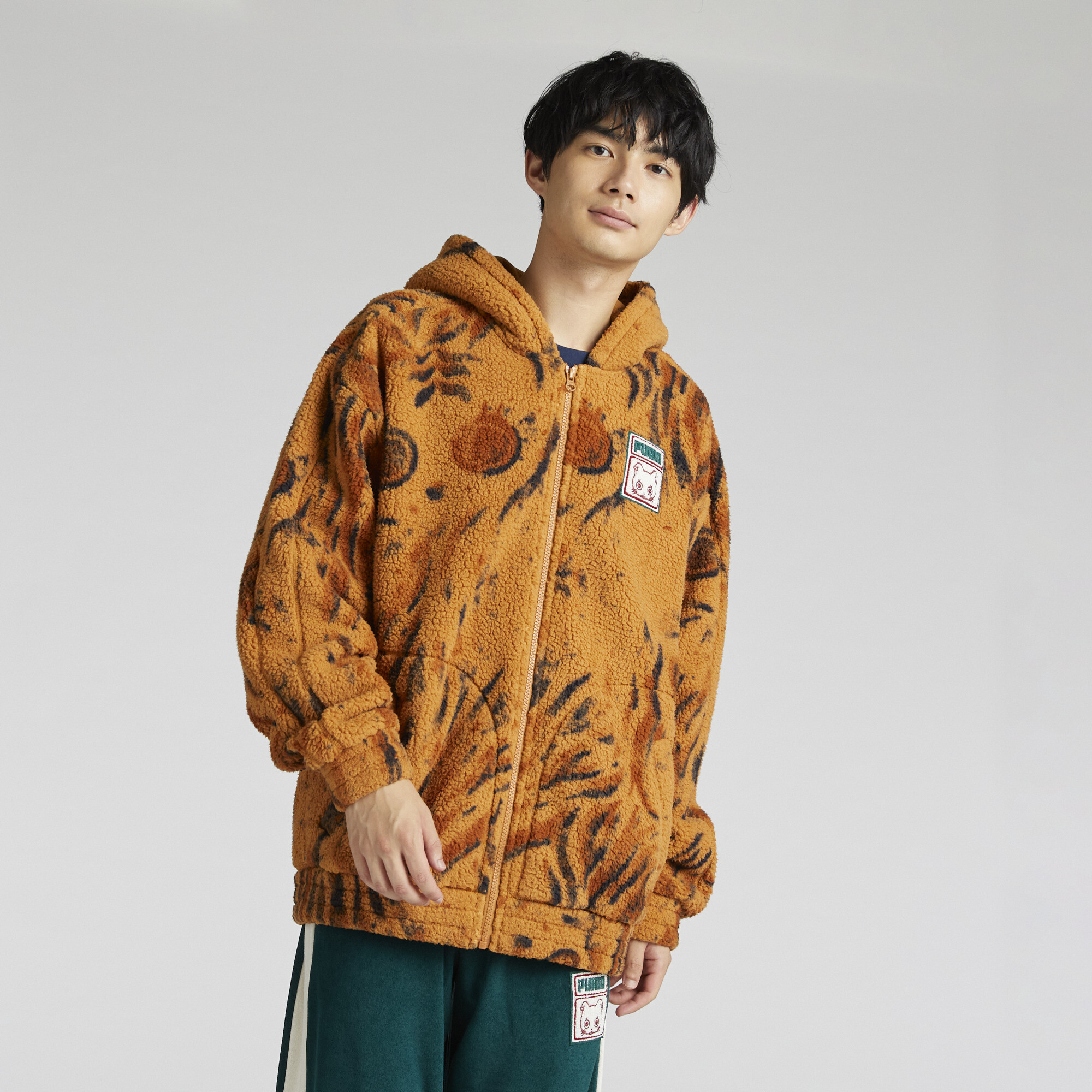Puma NEKO T7 Sherpa Hoodie Unisex | Mit Animal Print | Caramel Latte | Größe: S