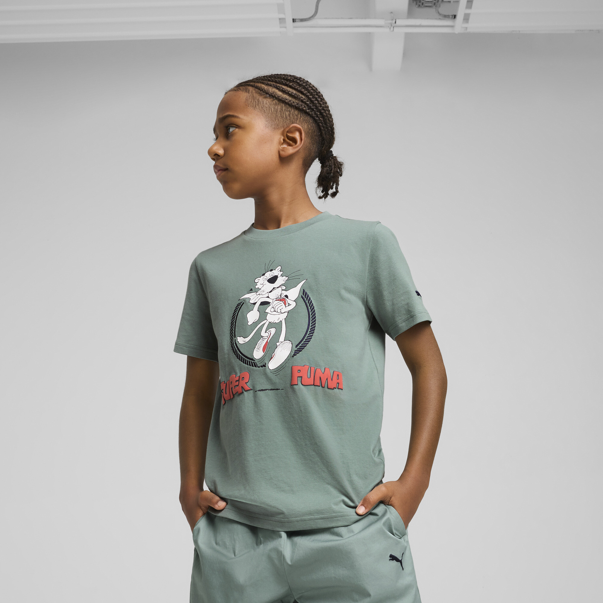 SUPER Puma Graphic T-Shirt I Teenager Für Herren Für Damen Für Kinder | Mit Print | Green Moon | Größe: 13-14Y