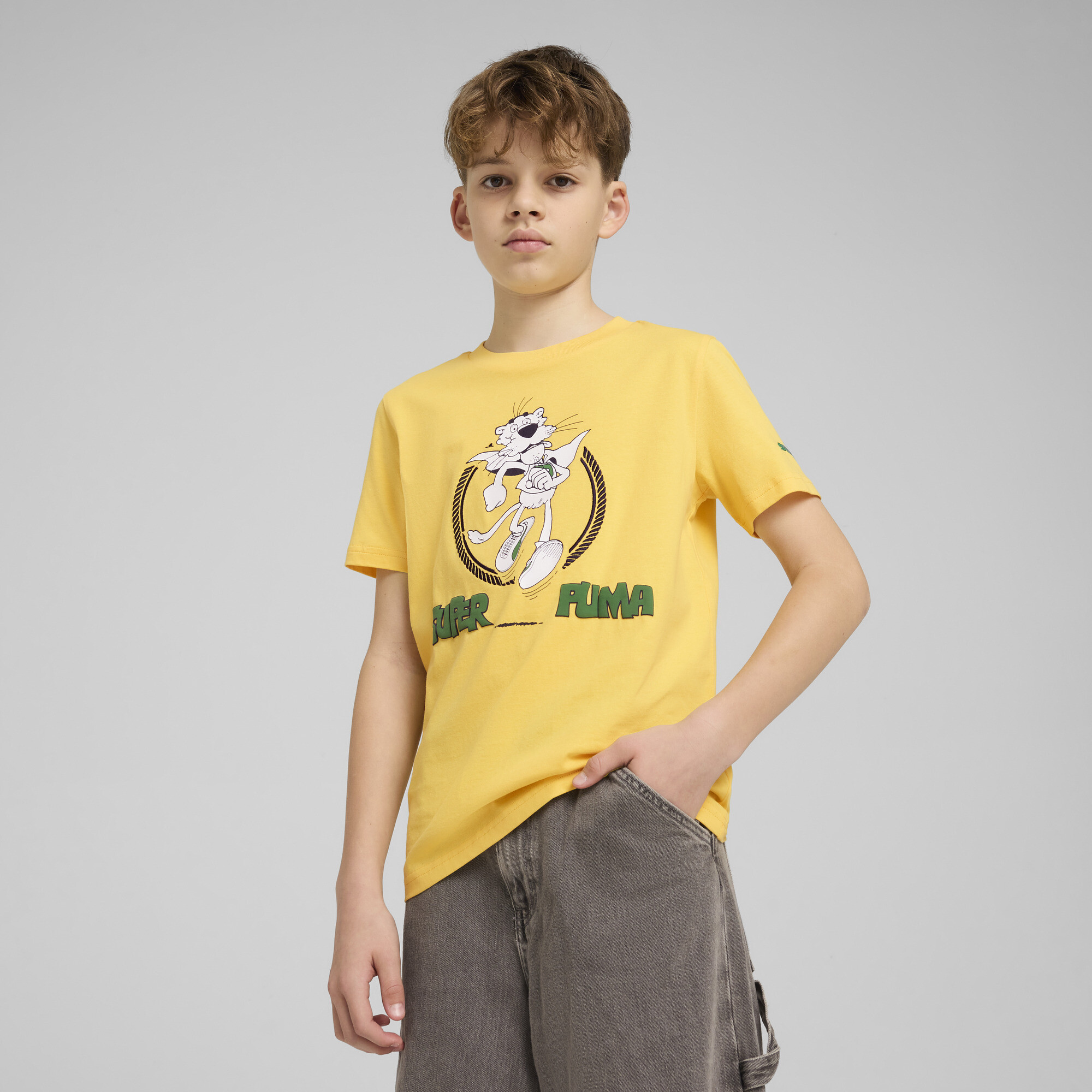 SUPER Puma Graphic T-Shirt I Teenager Für Herren Für Damen Für Kinder | Mit Print | Sunny Yellow | Größe: 9-10Y