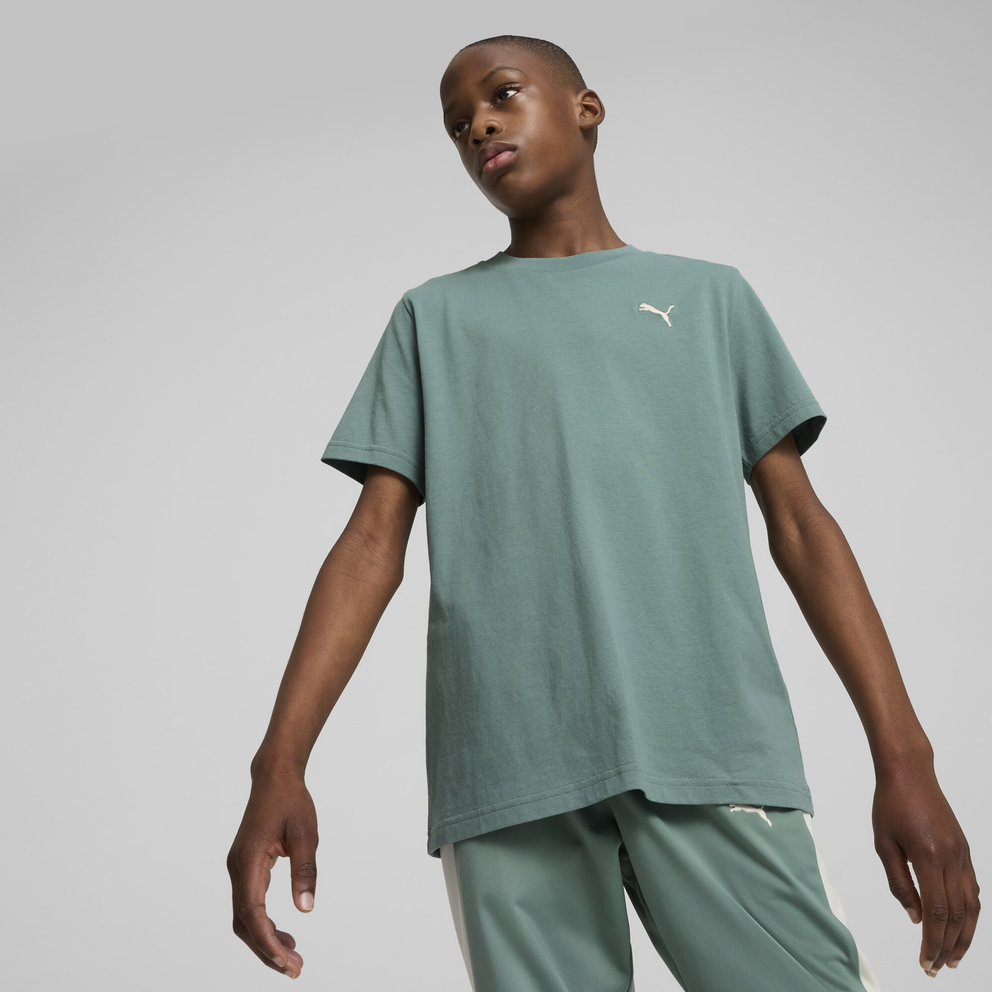 Puma Wardrobe Essentials Big Kids' T-shirt In Green