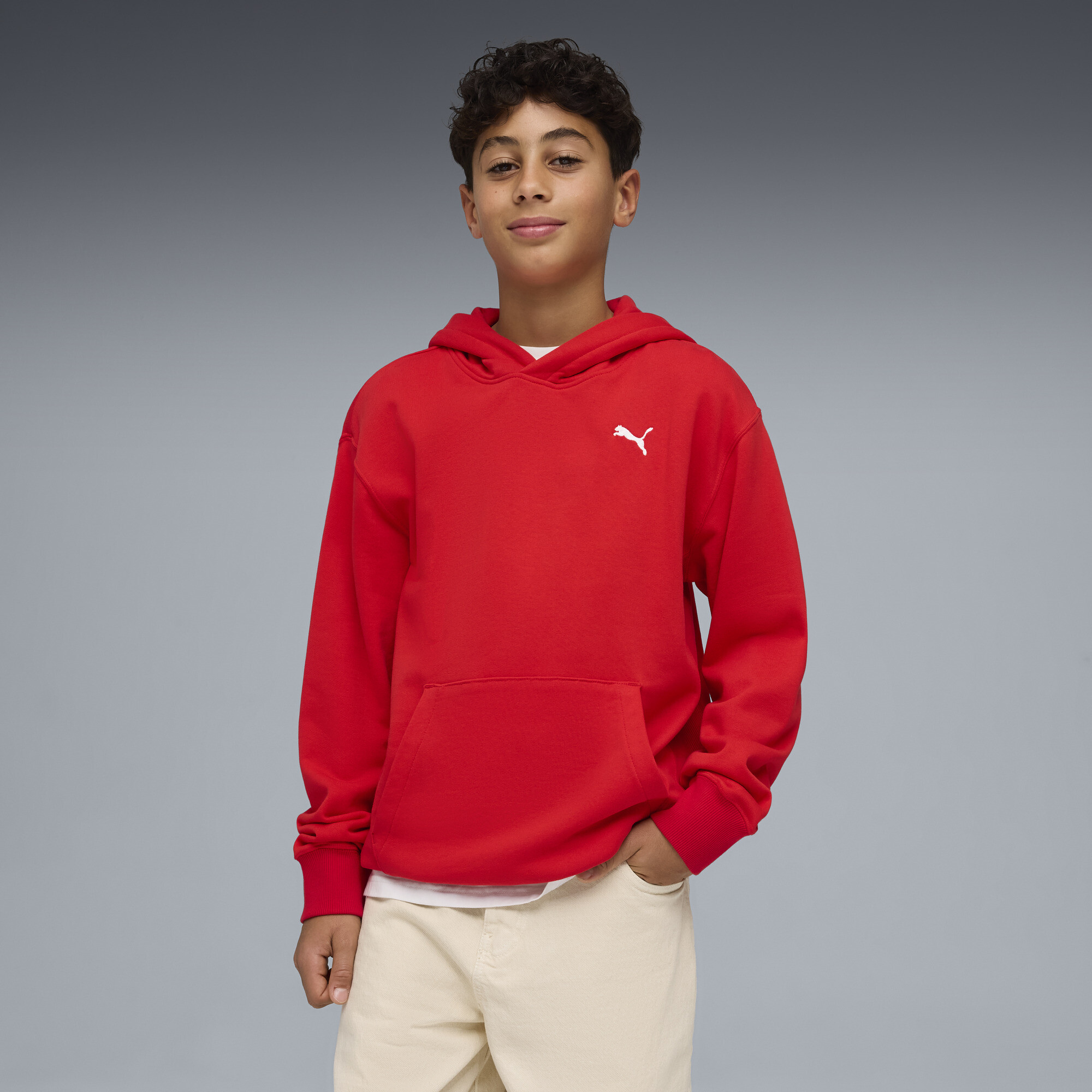 PUMA Wardrobe Essentials Big Kids' Relaxed Hoodie in Red, Size M