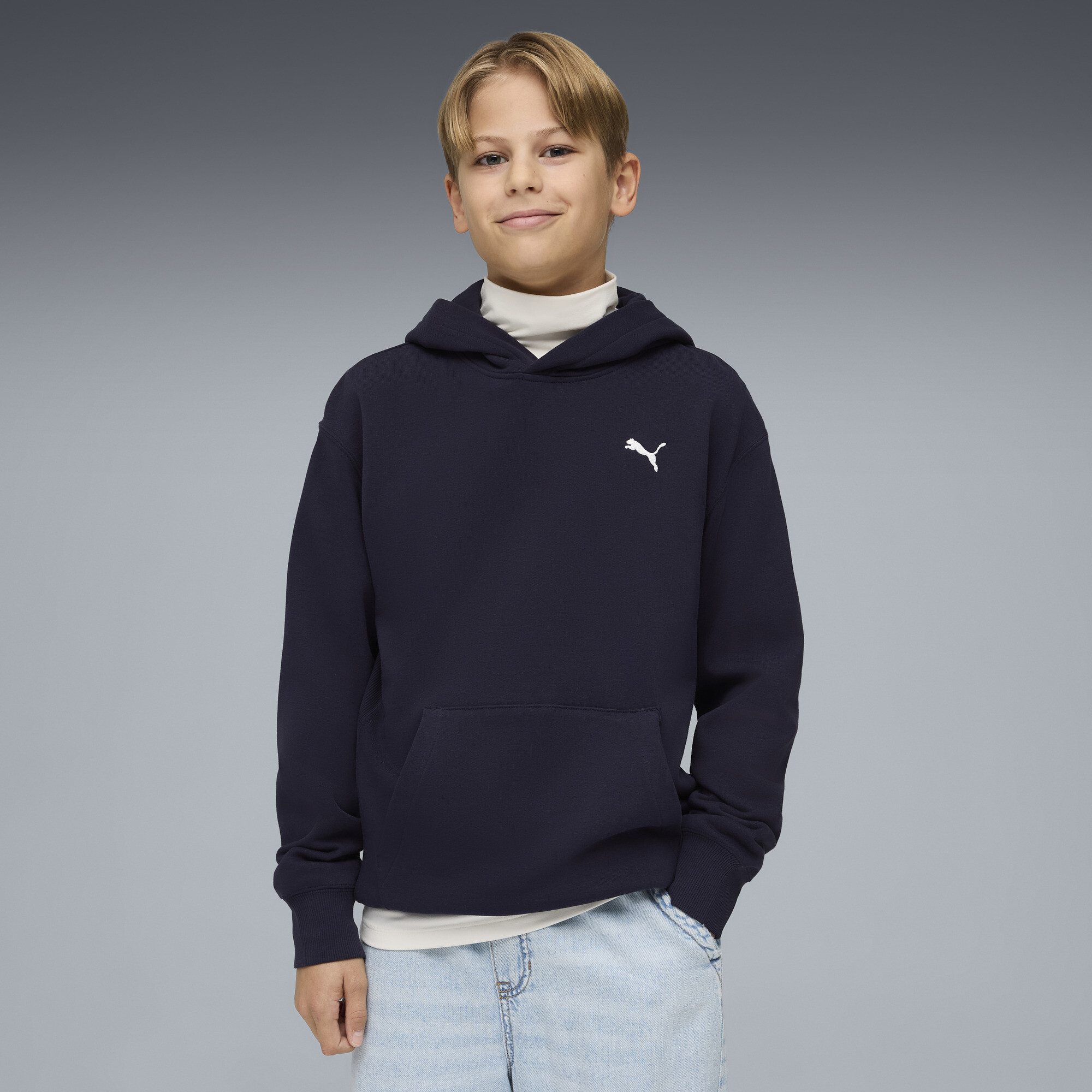 PUMA Wardrobe Essentials Big Kids' Relaxed Hoodie in Blue, Size M