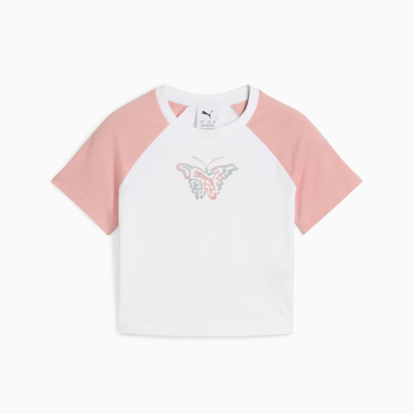 BUTTERFLY VIBE Baby Tee Youth, PUMA White-Pink Fruit, large-ZAF