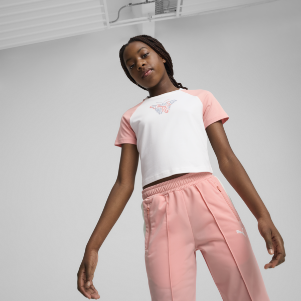 BUTTERFLY VIBE Baby Tee Youth, PUMA White-Pink Fruit, large-ZAF