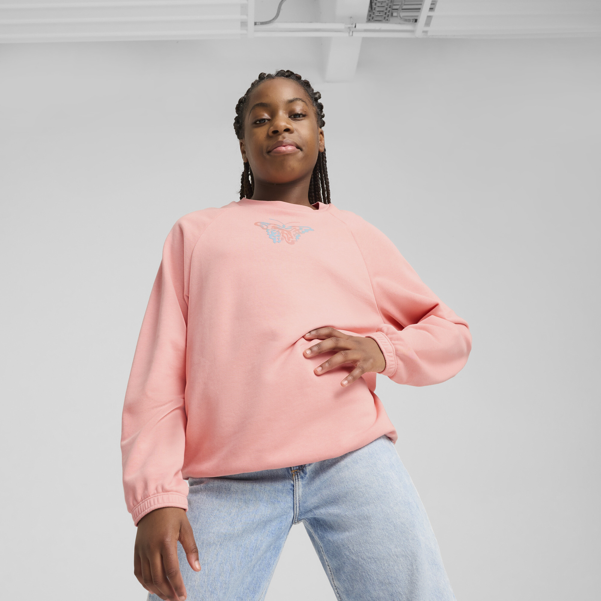 Puma BUTTERFLY VIBE Crewneck Teenager Für Damen Für Kinder | Mit Print | Pink Fruit | Größe: 7-8Y