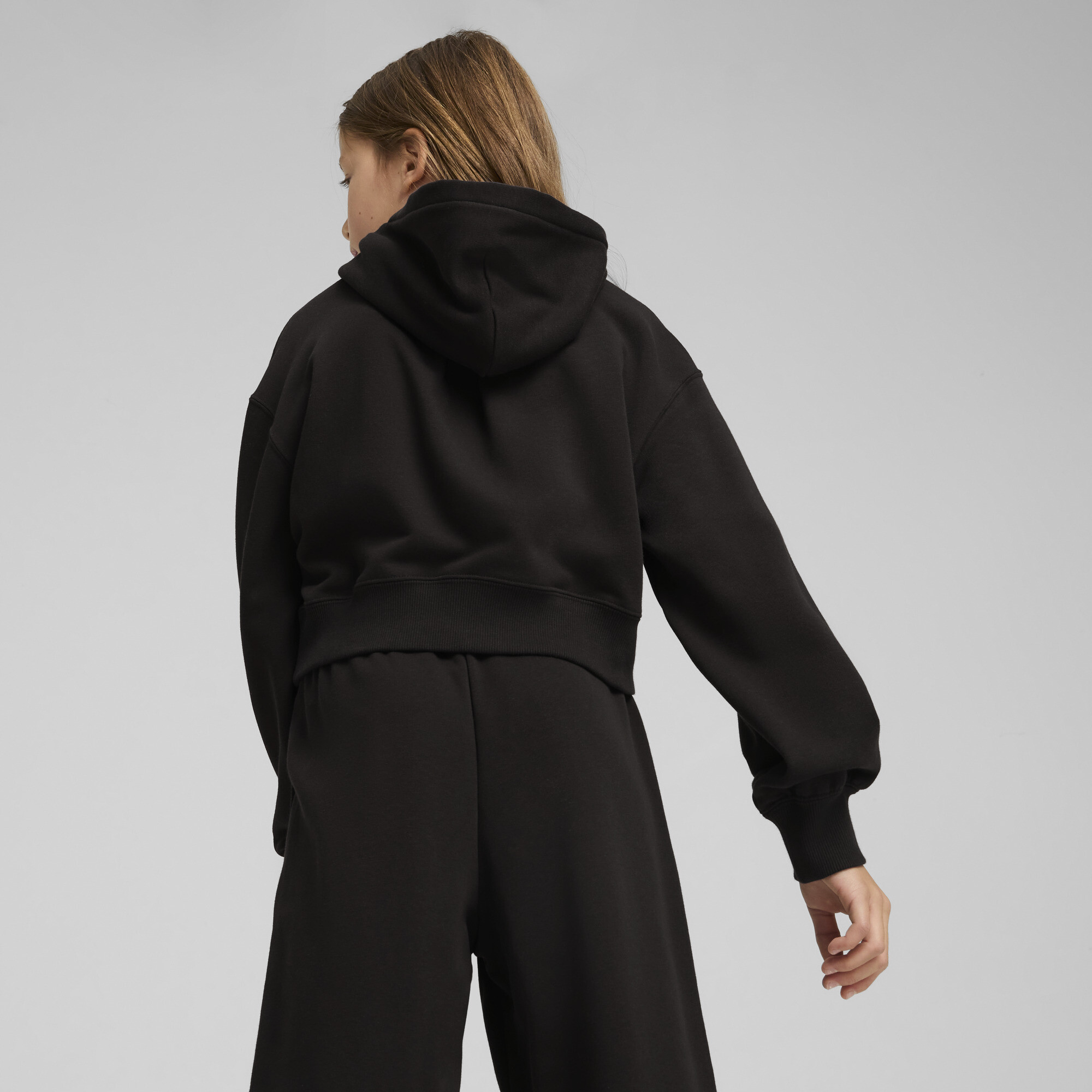 PUMA GARDEROBE ESS hoodie met korte lengte voor Dames, Zwart, Maat 9-10Y thumbnail 3