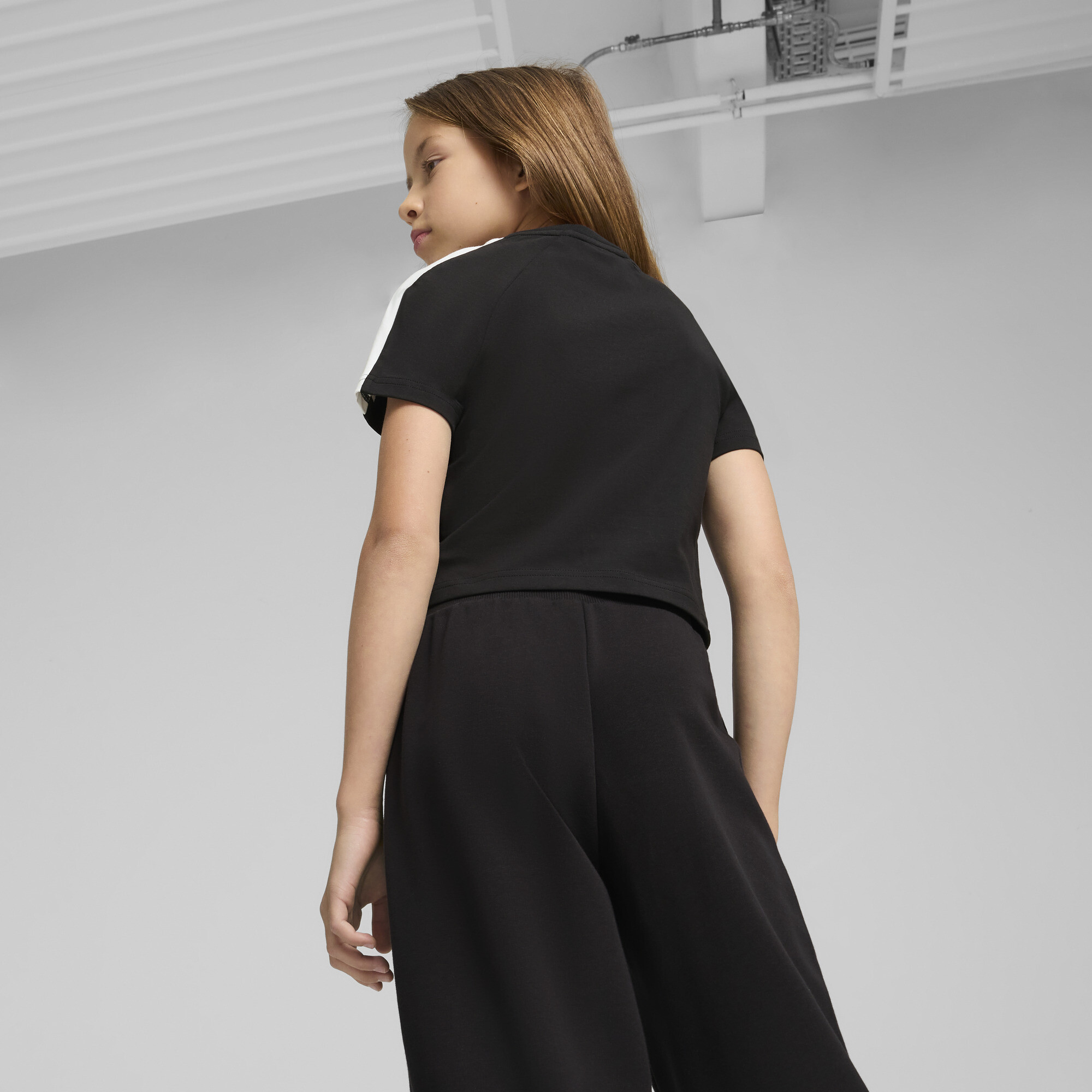 PUMA T7 Baby T-shirt voor Dames, Zwart, Maat 9-10Y thumbnail 3