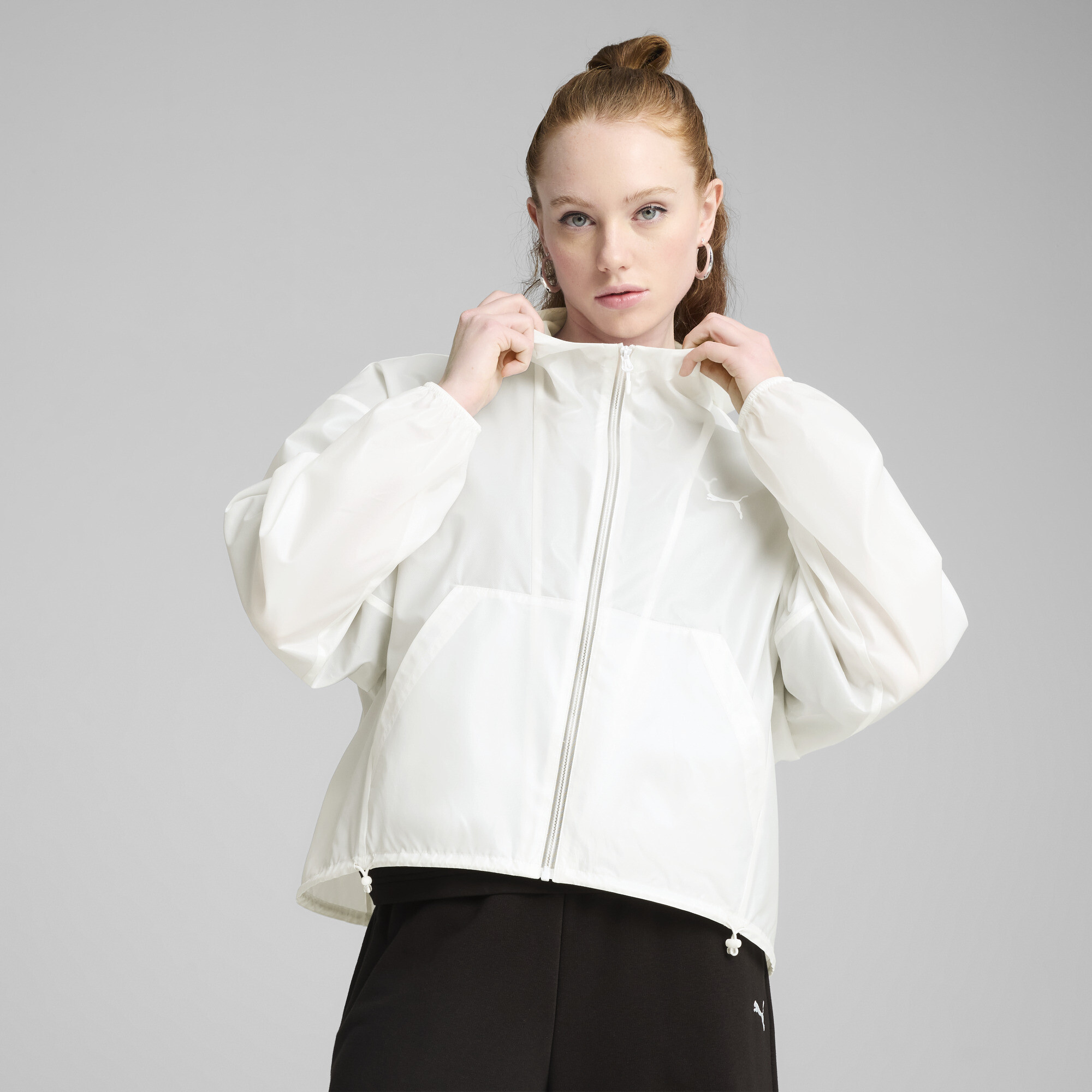 Puma WARDROBE ESS Oversized Windjacke Damen | Mit Plain | White | Größe: L