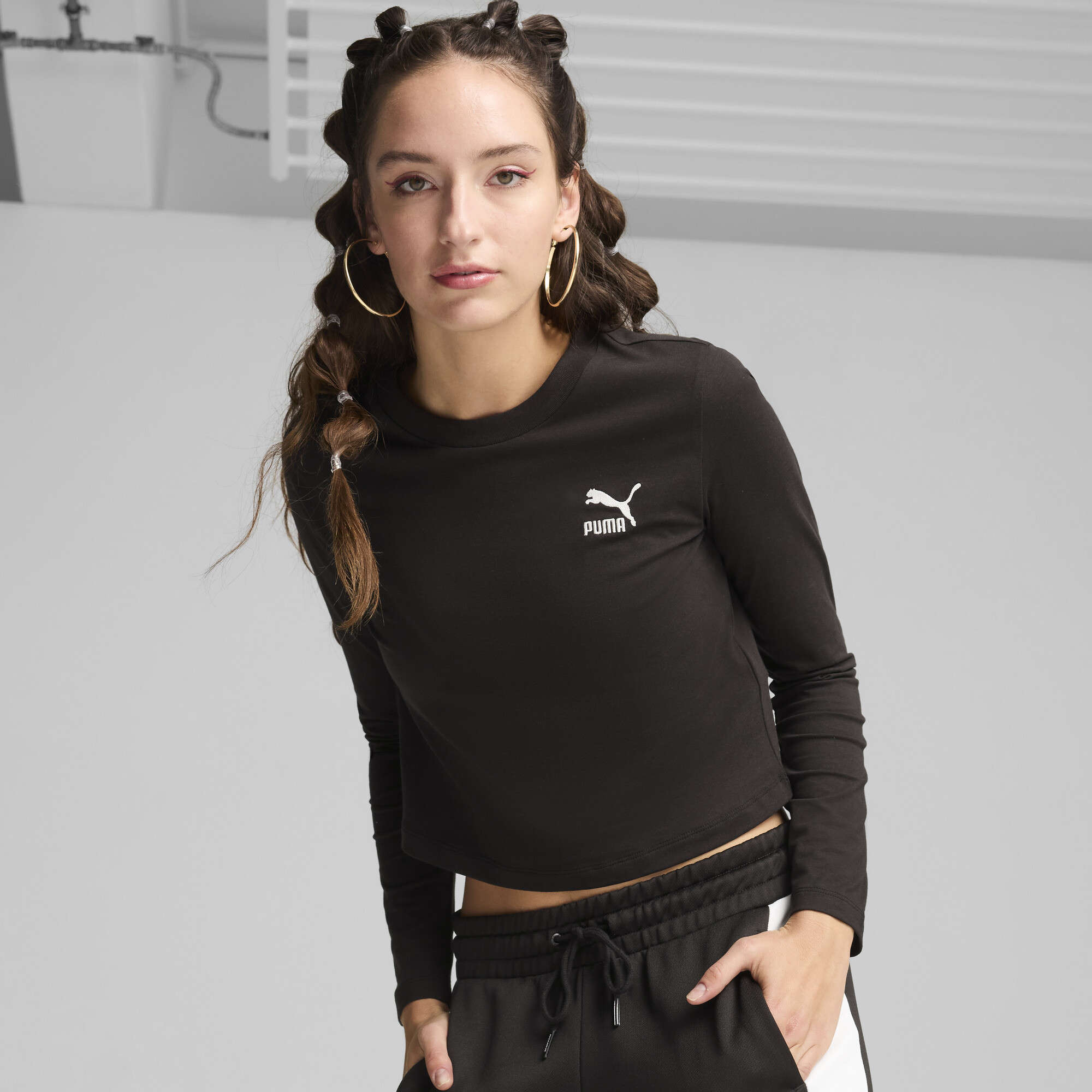 Puma CLASSICS Baby Langarm-Shirt Damen | Mit Plain | Black | Größe: S