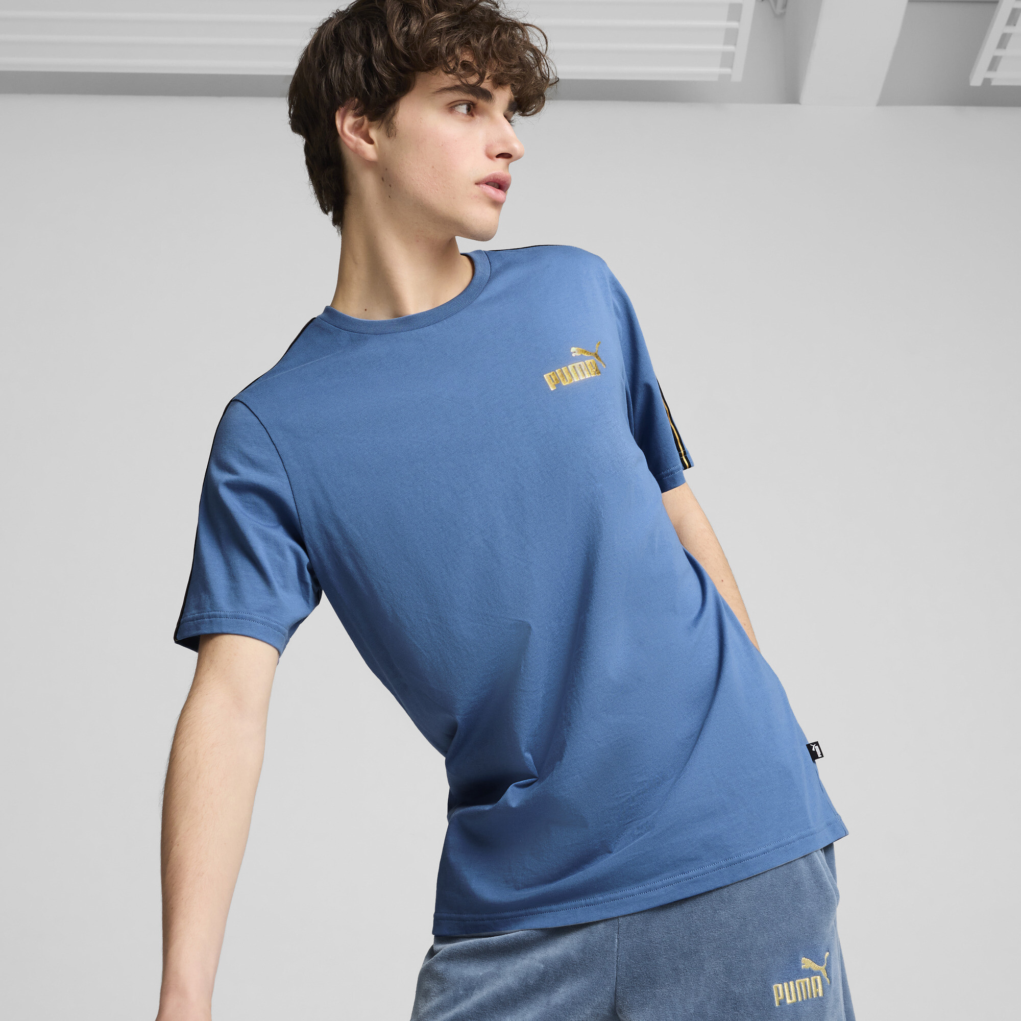 Puma ESS TAPE MINIMAL GOLD T-Shirt Herren | Mit Plain | Blue Horizon | Größe: S