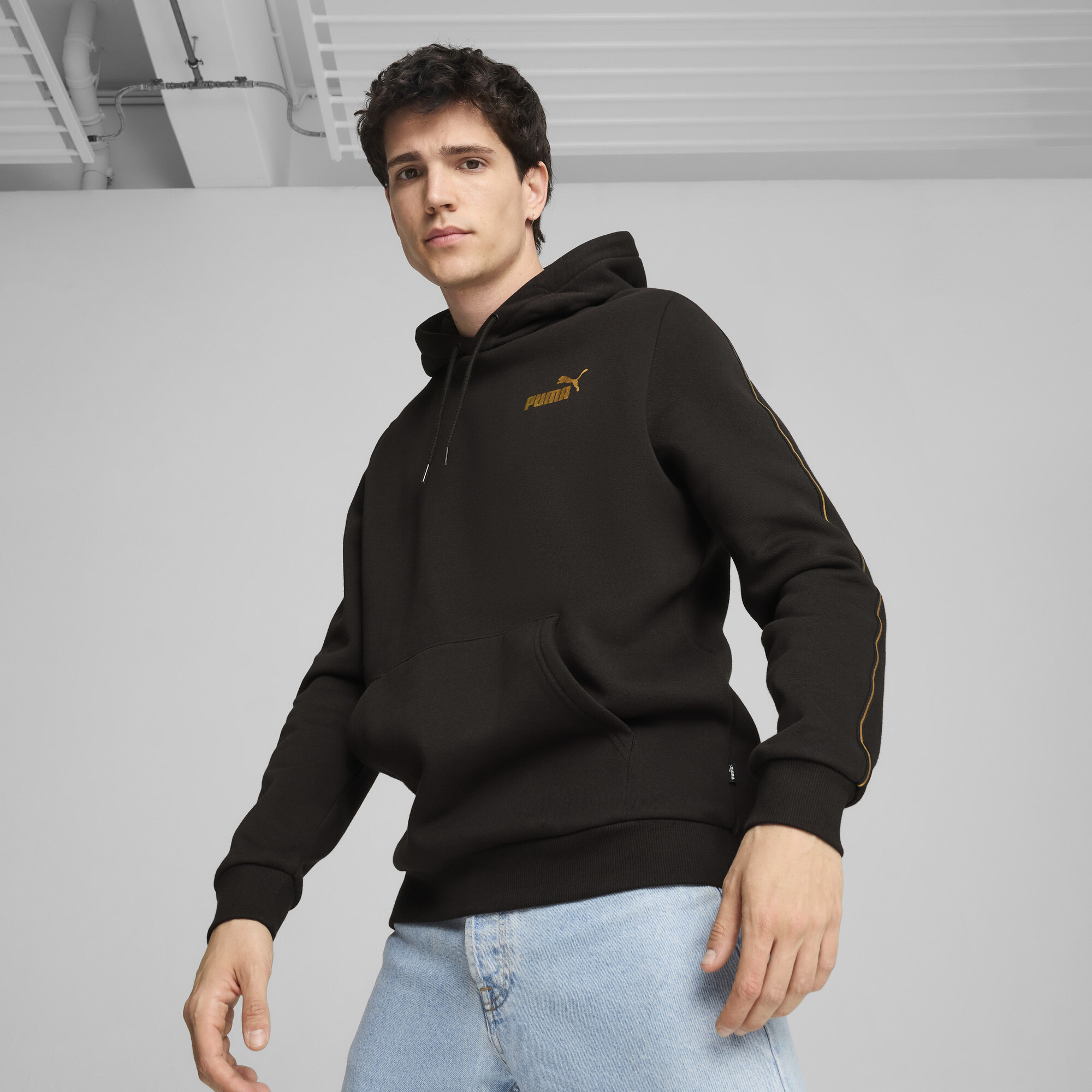 Men's Puma ESS TAPE MINIMAL GOLD Hoodie, Black, Size XXL, Clothing