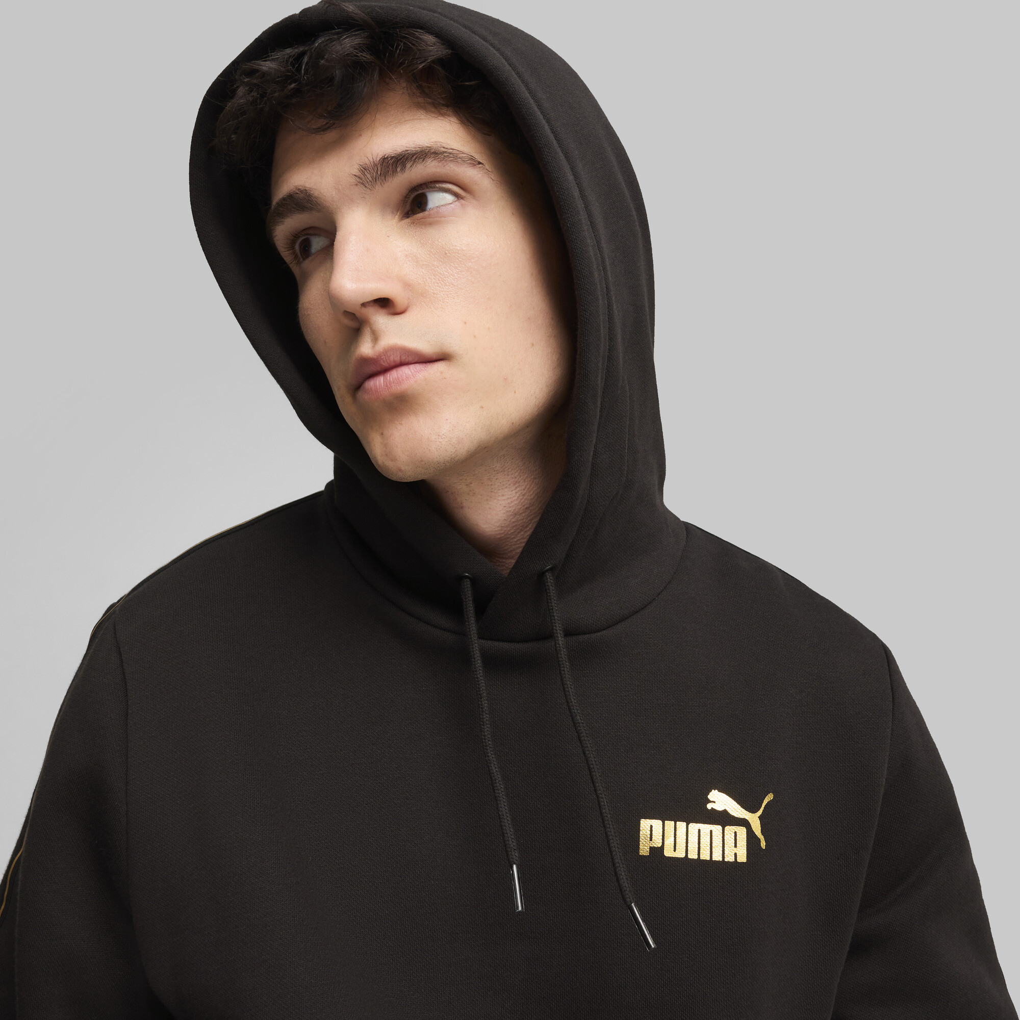 Men's Puma ESS TAPE MINIMAL GOLD Hoodie, Black, Size XXL, Clothing